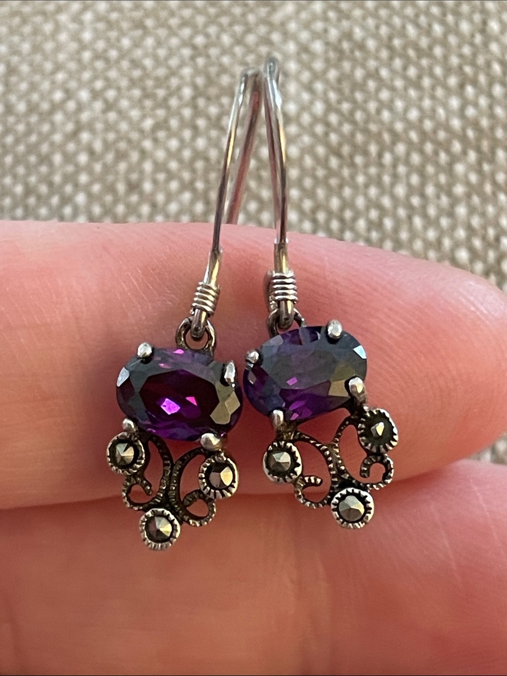 Sterling Silver Purple Gemstone Dangle Earrings